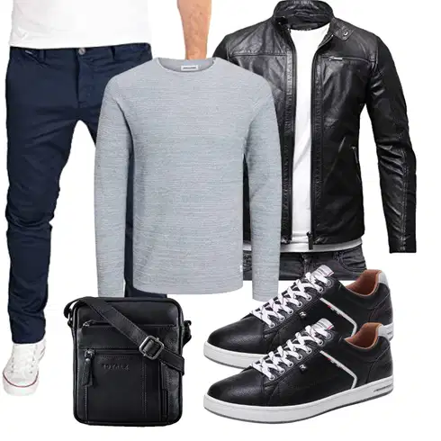 Schwarz Vintage Lederjacke/Jacke mit Seitlichem Reißverschluss/KunstLederjacke/Motorradjacke/Bikerjacke/Lederjacke Crone kombinieren
