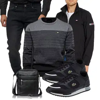 Oktoberfest Outfits Coole mit Schwarz/Dunkelblau/Weiß Leichte Jacke/Jacke mit Seitlichem Reißverschluss/Uniformjacke/Laufjacke/Ripstopjacke/Funktionsjacke/Windbreaker Jacke/Coachjacke Tommy Hilfiger "Freizeit Outfit"Look: Sportlich, Coole, Schlichte, Chill, Workwear, Techno, Lack, Hip Hop, Skater, Rap