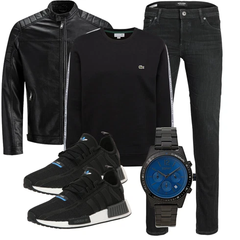 Schwarz/Creme/Dunkelgrün Mantel/Lederjacke/Leder Bomberjacke/Kunstlederjacke/Vintage Lederjacke/Bikerjacke/Motorradjacke Jack & Jones kombinieren mit Schwarz/Hellgrau/Grau/Dunkelgrau Damen 7/8-Länge Jeans/Low Rise Jean/Push up Jeans/Regular-Fit Jeans/Lederjacke/Slim Fit Jeans/Leder Schuhe/Thermojeans/Winterjacke Jack & Jones