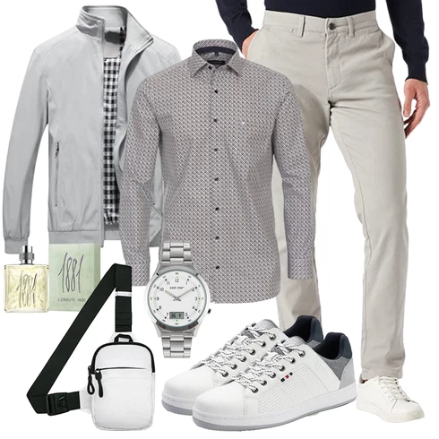 Grau/Dunkelgrau Blusenoberteil/T-Shirt mit 3/4-Ärmel/Langarm-Shirt/Hemdoberteil/Casual Hemd/Business Hemd/BusinessHemd CASAMODA kombinieren