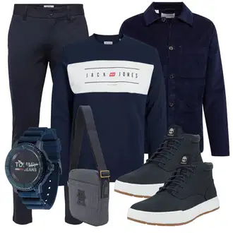 Elegant Outfit mit Dunkelblau/Blau Hose Große Größe/Slim Hose/Chino Hose/Sporthose/Trainingshose/Funktionshose/Skinny Hose/Treggings/Stretchhose/Jerseyhose Only & Sons "Freizeit Outfit"Look: Uni, Outdoor, Unisex, Sportlich, Smart Casual, Coole, Casual, Büro, Old Money, Elegant, Schlichte