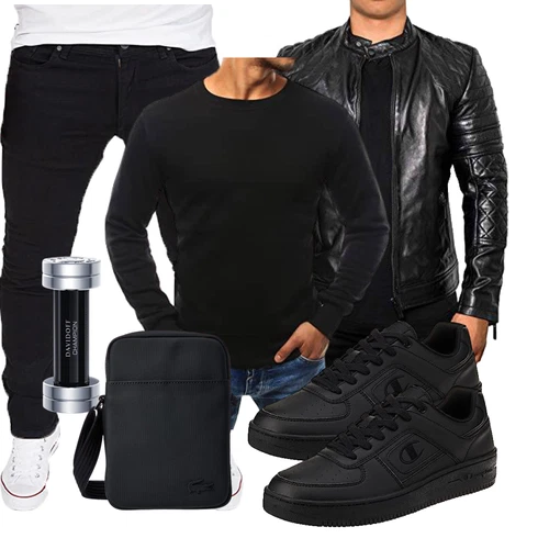 Schwarz Außergewöhnliche Jacke/Jacke mit Seitlichem Reißverschluss/Leder Bomberjacke/Bikerjacke/Motorradjacke/KunstLederjacke/Lederjacke Crone kombinieren