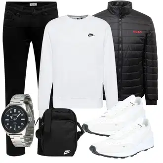 Strick Outfit mit Weiß/Grau/Creme Sweatmode/Sport Sweatshirt/Damen Pullover/Women's Fleece Sweatshirts/Lederjacke Nike Sportswear "Freizeit Outfit"