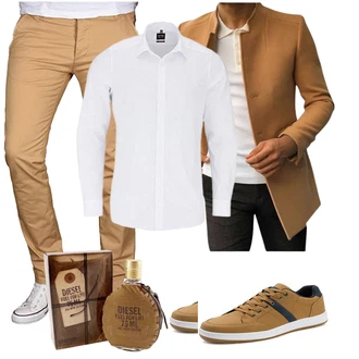 Outfit mit Creme/Weiß Blusenoberteil/Langarm-Shirt/T-Shirt mit 3/4-Ärmel/Hemdoberteil/Bügelfreies Hemd/Businesshemd/Business Hemd Olymp "Freizeit Outfit"
