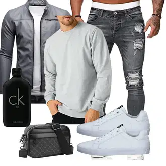 Rundhals Outfit mit Grau/Hellgrau Pullover mit Stehkragen/Sport Sweatshirt/Women's Fleece Sweatshirts COMEOR "Freizeit Outfit"