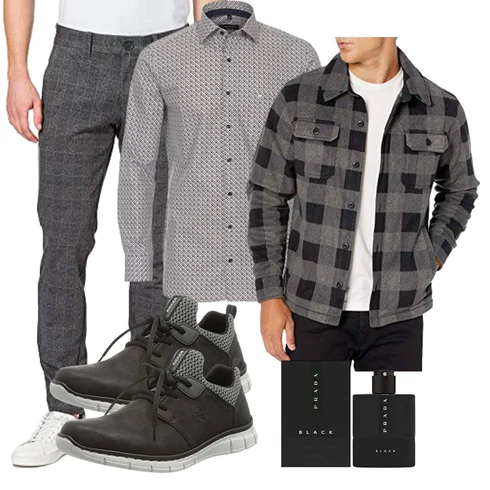 Grau/Dunkelgrau Blusenoberteil/T-Shirt mit 3/4-Ärmel/Langarm-Shirt/Hemdoberteil/Casual Hemd/Business Hemd/BusinessHemd CASAMODA kombinieren