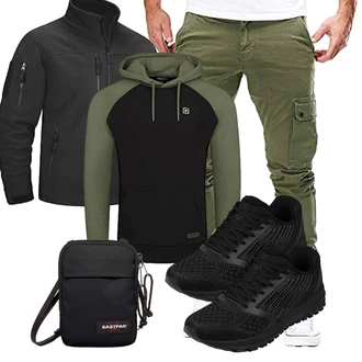 7/8-lang Outfit mit Dunkelgrün/Grün CargoHose/Cargo-JoggingHose/Kurze Hose/Capri/Cargo Short Cassiecy "Freizeit Outfit"