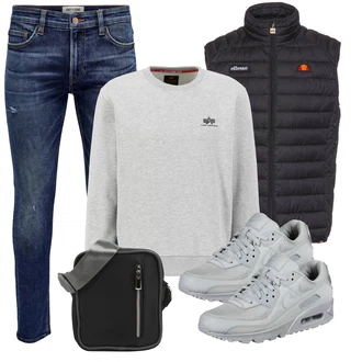 Outfit mit Grau/HellGrau Sport Sweatshirt/Damen Pullover/Women's Fleece Sweatshirts Alpha Industries "Freizeit Outfit"