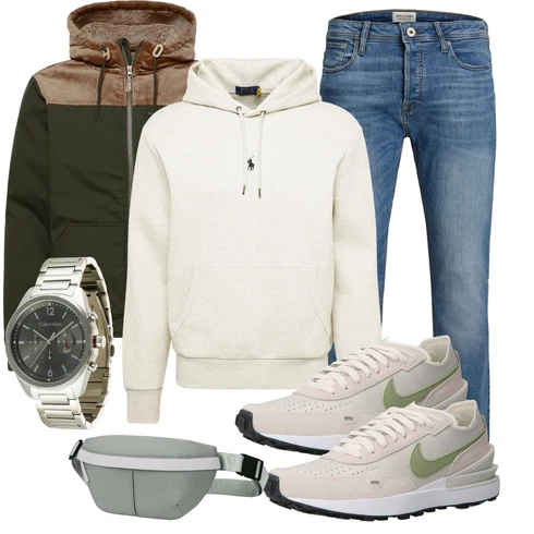 Blau/Hellblau Slim Fit Jeans/Low Rise Jean/Leder Schuhe/Lederjacke/Low Waist Jean/Winterjacke/Jeans mit Schlitz/Regular-Fit Jeans/Knöchelstiefel/Schlupfjeans/Straight Leg Jean Jack & Jones kombinieren mit Dunkelgrün/Khaki Kapuzenjacke/Übergangsjacke Herbstjacke/Nachhaltige Jacke/Trachtenstrickjacke/Kastenjacke Iriedaily