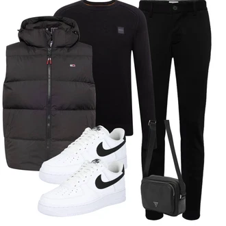 Elegant Outfit mit Schwarz Slim Hose/FunktionsHose/Jogger Hose/7/8 Hose/SportHose/Skinny Hose/TrainingsHose/StretchHose Only & Sons "Freizeit Outfit"Look: Uni, Outdoor, Coole, Smart Casual, Elegant, Casual, Schlichte, Unisex, Old Money, Moderne, Büro