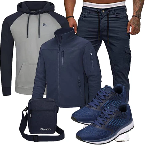 Elegant Grau/Dunkelblau Hoodie/Sport Sweatshirt/Sport Hoodie Riverso kombinierenLook: Schön, Stil, Kuschel, Sportlich, Workwear, Streetwear, Retro, Elegant, Premium, Casual, Lagenlook, Moderne, Unisex