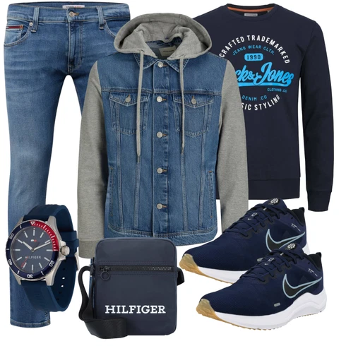 Dunkelblau/Hellblau/Blau Sport Sweatshirt/Unisex Hoodie/Sport Hoodie/Damen Pullover Jack & Jones kombinieren