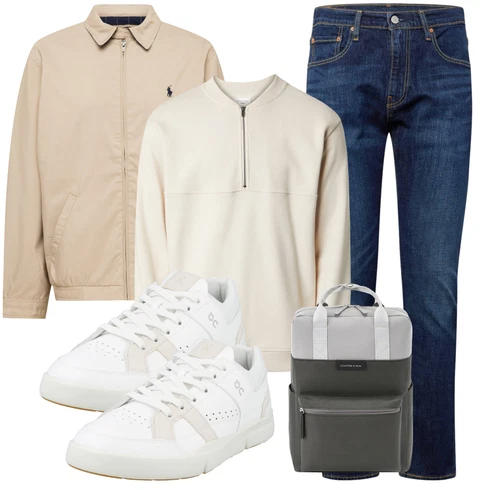 Creme/Khaki/Braun/Beige Half-zip Hoodie/Pullover mit Stehkragen/Sport Sweatshirt trapp kombinieren mit Blau/Dunkelblau Straight Leg Jean/Damen 7/8-Länge Jeans/Cropped Jeans/Slim Fit Jeans/Tapered-Jeans/Regular-Fit Jeans/Dad Jeans/Vintage Jeans/Girlfriend Jeans/Winterjacke/Sportschuhe/Boyfriend Jean/Thermojeans/Jeans mit Schlitz levi's ®