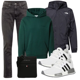 Knielang Outfit mit Schwarz Umhängetasche/Gürteltasche/Mannstasche/Hüfttasche/Schultertasche/Smartphone Tasche Tommy Hilfiger "Freizeit Outfit"