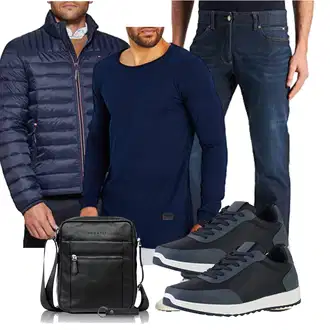 Oktoberfest Outfits Coole mit Dunkelblau/Hellblau Wickel Pullover/Kapuzenpullover/Sport Hoodie/Pullover Mit V-ausschnitt/Sport Sweatshirt/Pullover mit Stehkragen Leif Nelson "Freizeit Outfit"Look: Goa, Empire, Business, Moderne, Oversize, Casual, Coole, Maritim, Skater, Workwear, Nahtlos
