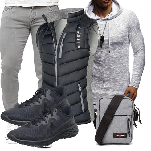Schick Grau/Weiß Hoodie/Unisex Hoodie/Sport Sweatshirt/Strick Hoodie/Ausgefallener Hoodie/Sport Hoodie/Kapuzenpullover Leif Nelson kombinierenLook: Schick, Moderne, Leger, Goa, Coole, Empire, Schön