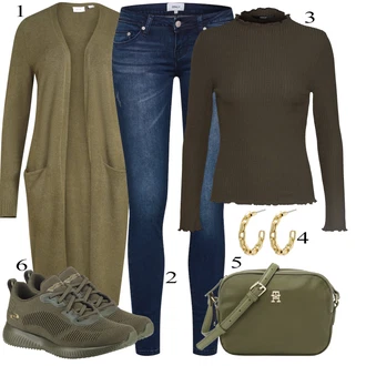 Outfit sa Tamnozelena/Zeleno Pletivo Veći Broj/Pletenina/Tunika/Haljina Veći Broj Vila "Jesenski outfiti"