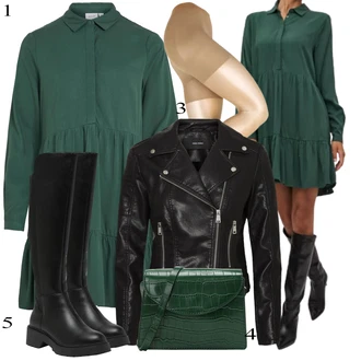 Dolg rokav Ovratnik s pritrdilnimi gumbi outfit mit Zelena Obleka velike velikosti Vila "Popoln za jesen"