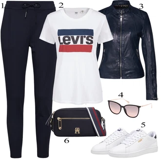 Outfit s Modrá/Tmavě Modrá Bunda s Bočním Zipem/Kožené Bund/Bunda z Umělé Kůže/Kožená vintage bunda/Motorkářské Bund Maze "Outfit na podzim"