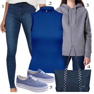Streetwear Outfit s Šedá/Světle šedá/Tmavě modrá/Modrá Originální Mikina/Svetr S Kapucí/Pletená Mikina s kapucí/Sportovní Mikina/Sportovní Mikina/Mikina/Vintage Mikina Calvin Klein "Cool podzimní outfit"Look: 50. Let, Sportovní, Egirl, Streetwear, Unisex, Pracovní oděvy