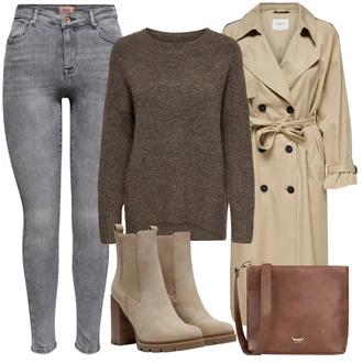 Šněrovací Outfit s Hnědá/Béžová/Khaki Kožená kotníková bota/Kožená bunda/Gumová Kotníková Bota/Chelsea Boty/Kotníková Bota s Podšívkou/Letní kotníková kozačka Only "Perfekt na podzim"