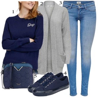 Outfit s Tmavě modrá/Modrá Nízká Teniska/Plátěná Teniska/Teniska teddy/Úzká Teniska Calvin Klein "Cool podzimní outfit"