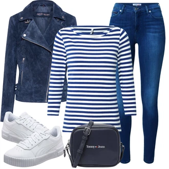 Outfit sa Tamnoplava/Plava Majica s 3/4 rukavima/Majica S Prugama Only "Jesenski outfiti"