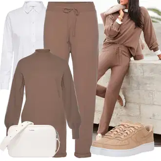 Outfit sa Smeđa/Bež/Kaki/Siva/Ljubičasta Baggy Hlače/Carrot Hlače/Ležerna Hlača/Chino Hlače/Hlače od muslina/3/4 Hlača/Boyfriend Hlače/Slip-on Hlača/Jogger Hlača Lascana "Jesenski outfiti"
