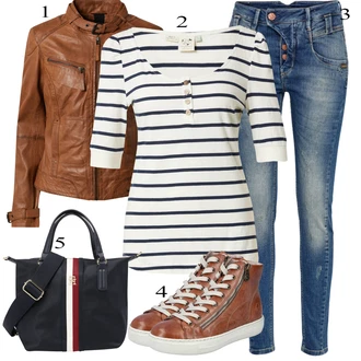 Outfit s Oranžová/Hnědá Motorkářská bunda/Kožené Bund/Kožená Bomber Bund/Bunda z Umělé Kůže/Motorkářské Bund/Kožená vintage bunda Maze "Outfit na podzim"