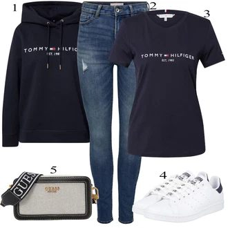 Nadrozměrné Outfit s Tmavě modrá Originální mikina/Svetr S Kapucí/Oversize mikina/Mikina/Unisex Mikina S Kapucí/Vintage mikina/Dámský Svetr/Svetr s kapucí/Sportovní mikina Tommy Hilfiger "Outfit na podzim"Look: Mom, Nadrozměrné, Sportovní, Unisex, Univerzitní, Vintage, Hip Hop