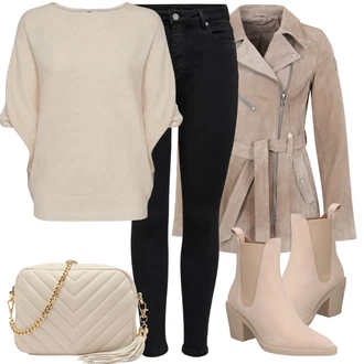 Outfit sa Pink/Smeđa/Bež Chelsea Gležnjača/Čizma na Špic/Kožna Jakna/Kaubojska čizma/ljetna gležnjača/Western Gležnjača About You "Jesenski outfiti"