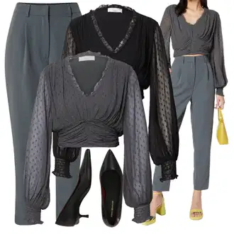 za srednje godine Outfit sa Siva/Tamnosiva/Svjetlosiva Bluza i Tunika guido maria kretschmer women "Jesenski outfiti"Look: moderne, Romantičan, za srednje godine, Sveučilišna, Stil, Rap