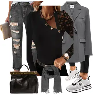 Elegantna Outfit sa Siva Trapez Traperice/Kožna Jakna fenzy "Jesenski outfiti"Look: moderne, Rap, Elegantna
