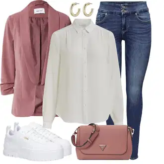 Kombinacije od trapera Zvonoliki kroj sa Pink/Ljubičasta/Crvena Torba preko ramena/Torba za nošenje/Torbica/Mala Torbica/Torba za rame/Torba Za Preko Ramena/Torba za pisma Guess "Jesenski outfiti"