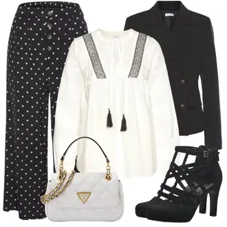 Premium Outfit sa Crna/Siva/Tamnosiva Hlače Neprozirna Tajica/rupa hlača/Podstavljena Tajica/Salonska Hlača/Pidžama Hlača/Hlače od muslina Lascana "Jesenski outfiti"Look: 40-ih godina, cool, 20-ih godina, 50-ih godina, Lagano, GoGo, klasický, Preodjeven, Premium, 30-ih godina
