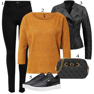 outfit mit Črna/Temno modra Pletena Pajkica/Pajkice z Razporkom/Neprosojna Pajkica/Usnjena Jakna/Oblikovana Pajkica/Tople Pajkice/Športna Pajkica/Podložena Pajkica/Baumwoll Pajkica Only "Obleka za prosti čas"