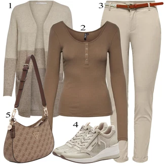 Jesenske Outfiti Poroka Gost mit Bež/Khaki/Rjava Usnjene superge/Superge Nizka/Superge Z Bočno Zadrgo/Superge s klinasto peto Tamaris "Obleka za jesen"Look: Bar, Koncert, Gala, Šola, Poroka
