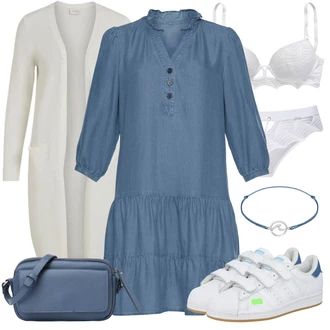 Outfit sa Plava/Siva/Svjetloplava Narukvica/Kožna Narukvica/Collier ELLI "Jesenski outfiti"
