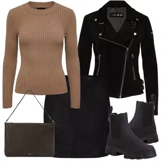 Outfiti za skunje S oblinama sa Crna Kaput Freaky Nation, Smeđa/Bež/Kaki/Siva Pletivo Veći Broj Pieces "Jesenski outfiti"
