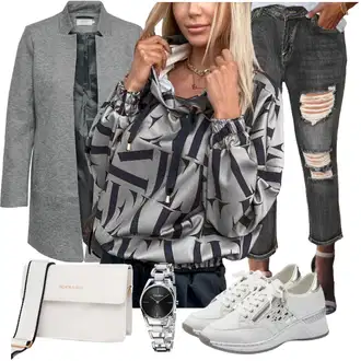 Elegantna Outfit sa Siva Trapez Traperice/Kožna Jakna fenzy "Jesenski outfiti"Look: moderne, Rap, Elegantna