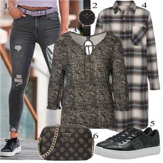 St?edov?k Outfit s ?edá/Zelená/Hn?dá/?erná/Tmav? ?edá Halenek top/Le?érní top/Krajkované tri?ko/Top Na Party/Krajkový Top/Ko?ilový top Lascana "Outfit na podzim"Look: 20 léta, Ethno, Jazz, St?edov?k