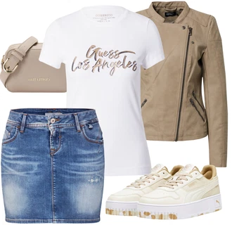 Denim/Traper Outfit sa Smeđa/Pink/Ljubičasta Kratke hlače velike veličine/Bluza Veći Broj/Bluza i Tunika LTB "Jesenski outfiti"