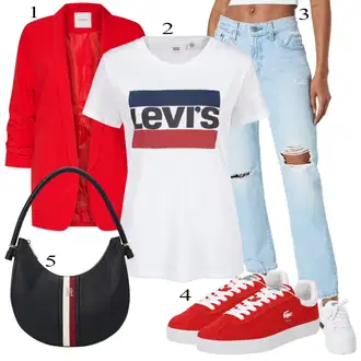 Outfity z džínu s Červená/Tmavě červená Oversize Sako/Boyfriend Sako/Dlouhý Sako/Teplákový blejzr/Kožená bunda pro muže Pieces "Outfit na podzim"