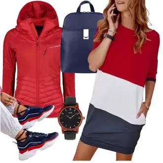 Outfit sa Crvena/Tamnocrvena Haljina s 3/4 Rukavom/Pamučna haljina/Sportska Odjeća/Pletena Haljina/Poslovna Haljina/Platnena Haljina/Haljina tunika/Ležerna Haljina/Bluza Haljina/Haljina za ured fasardi "Jesenski outfiti"