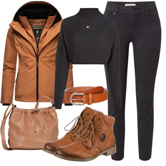 Outfit sa Crna/Siva/Kaki/Tamnosiva Traperice/Hlača Velika Veličina Oui "Jesenski Outfiti"