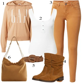 Outfit s Hnědá/Béžová/Žlutá Kozačka Zimní kotníková bota/Letní kotníková Kozačka/Klasická Kozačka/Vintage Kotníková Bota/Plochá Kotníková Bota/Kotníková Bota s Podšívkou/Bota se širokým nohavici Tamaris "Perfekt na podzim"