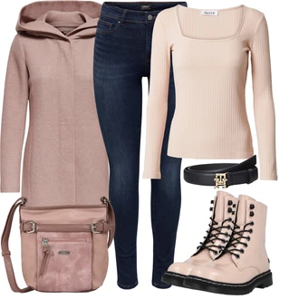 Outfit sa Pink/Ljubičasta/Smeđa Kaput s Kapuljačom/Kaput od Vunenog Flisa/Kaput od Kašmira/Pleteni Kaput/Zimski Kaput Vuneni kaput/loden kaput/Pleteni Flis Kaput Only "Jesenski outfiti"