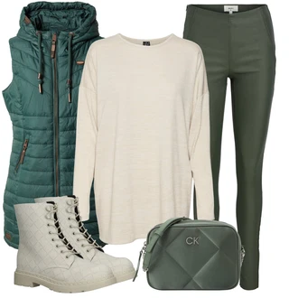 Outfit sa Siva/Tamnozelena/Kaki/Bijela/Bež/Krem Čizmica Gležnjača na Vezanje/Borbena Čizma/Klasična čizmica/Podstavljena čizma/Kožna Jakna/Ravna Gležnjača Dockers by Gerli "Jesenski outfiti"