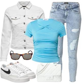 Krátká Outfit s Šedá/Krémová/Bílá/Světle šedá Džínové Bund/Krátký Bund/Letní Bund/Košilová bunda/Krátký Bund/Krátké Džínové Bundičky Only "Letní oblečení"