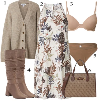 Kratka outfit mit Khaki/Rjava/Siva/Bež Jopica Kardigan iz kašmirja/Zimski kardigan/Volnena Jopica/Vintage kardigan/Pletena jakna iz boucle materiala Edited "Obleka za jesen"